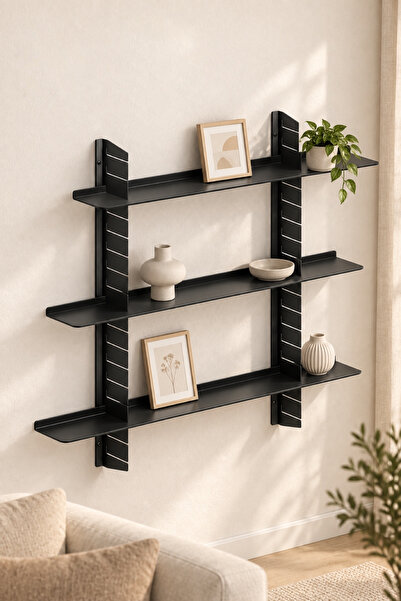 Barez Decor Üç Katlı Ayarlanabilir Paslanmaz Çelik Duvar Rafı - 100x12 cm (x3...