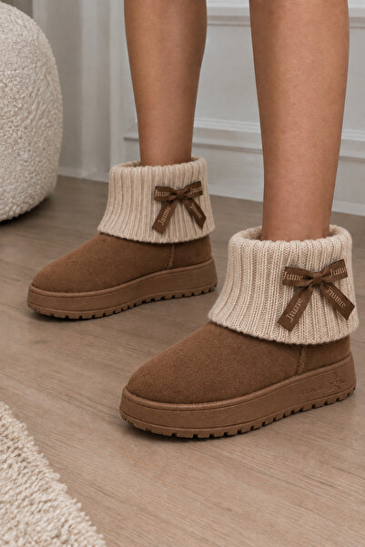 Yukatay Women's Bowknot Brown Jiucy Coutore Winter Boots-Yukatay