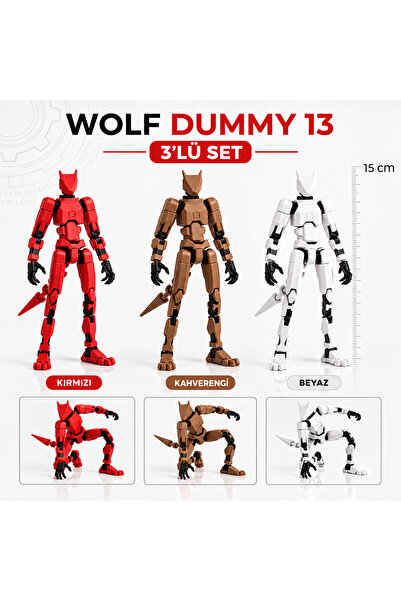 MD Design Wolf Robot Hareketli Eklemli Aksiyon Figürü 15 cm 3D Baskı 3'lü Set...