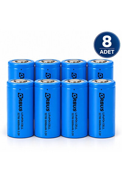 ORBUS 32700 LiFePO4 Pil 3.2V 6000mAh Şarj Edilebilir – 8 Adet