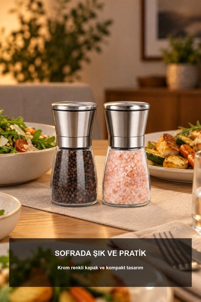 Simona Home 13 cm Glass Body Salt and Pepper Grinder Set of 2 Manual Grinder with Chrome Color Lid