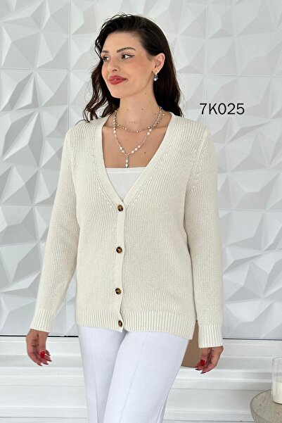İnce Topuk V-Neck Buttoned Knitwear Cardigan 7K025