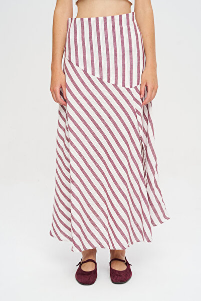 Orfeo Negro Women's Striped High Waist Asymmetrical Striped Maxi Skirt