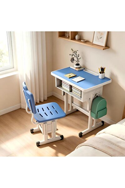 DASEN 65 * 45cm Kids Study Desk and Chair Set with Storage Drawer - Blue Offi...