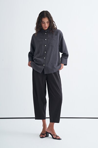 EBU Prive Women's Oversized Shirt with Pockets Anthracite