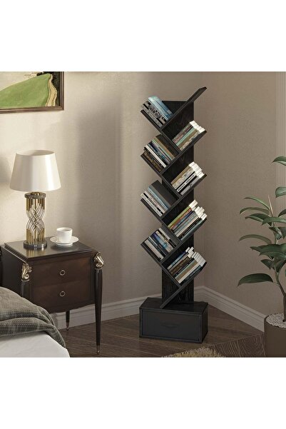 AZZHAAR Small Bookcase Storage Cabinet Modern Tall Narrow Bookshelves，Black