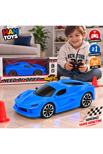 Han toys Mavi Uzaktan Kumandalı Yarış Arabası 27 MHz 2 Fonksiyonlu Spor Araba