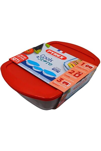 Pyrex Cook and Store Food Storage Rectangular Glass Dish with Lid 3-Piece Set
