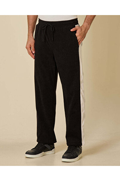 REDTAG Men Black Cut And Sew Corduroy Track Pants