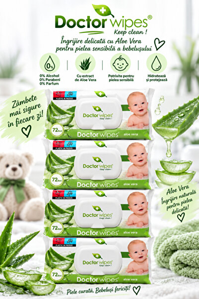 DOCTOR WIPES Pack of 4x 72 wet wipes with aloe Vera