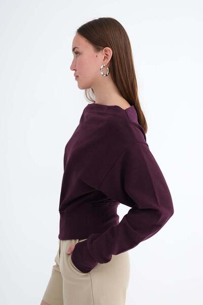 Addax Kayık Neckline Crop Sweatshirt S06044