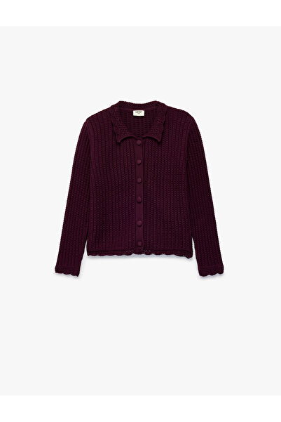 Koton Buttoned Knitted Patterned Long Sleeve Knitwear Cardigan