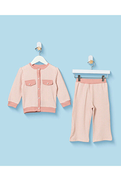 REDTAG Infant Girls Pink Jacquard Jog Set