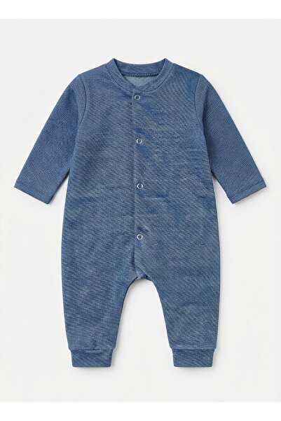 gülerçocuk Unisex Bebek Kendinden Desenli Soft Dokulu Uzun Kollu Çıtçıtlı Tulum