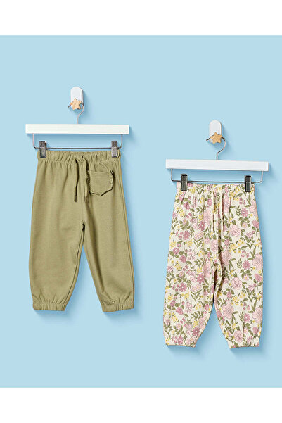 REDTAG Infant Girls Off White and Lilac Pack of 2 Active Pants