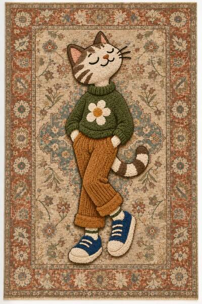 Rugs Modern Halı SDTplus Retro Mantar Karakter Desen Desenli Dokuma Taban Dek...