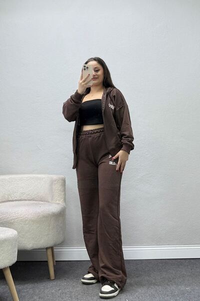 BELENDİR Women's 3 Thread Non-Threaded Tracksuit Set Brown