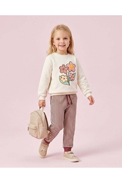 REDTAG Girls Ivory Flower Applique Jogging Set