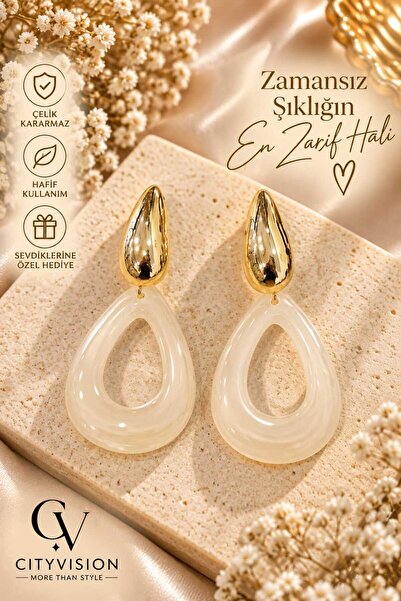 cityvision Oval Model Stainless Steel White Color Earring Set