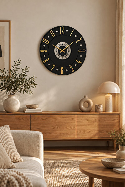 Aldebaran Reklam Modern Dekoratif Duvar Saati 40 cm Gold Pleksi Rakamlı Mat S...