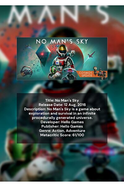OEM Poster Infografic No Man's Sky, Joc Video Explorare Spatiu, Carton 250g, A4