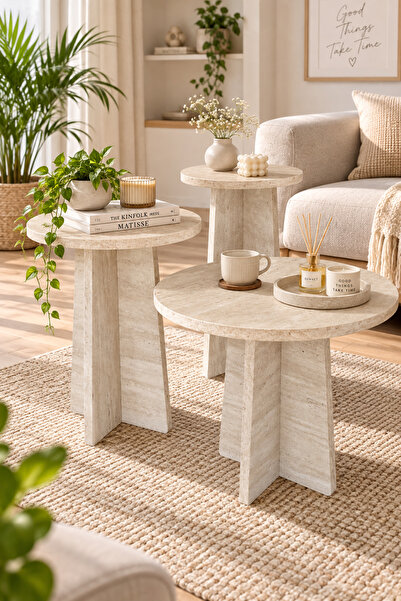 Ecowood Iskandinav Mantar Sehpa 3 Lü Zigon Sehpa Takımı Yan Orta Sehpa