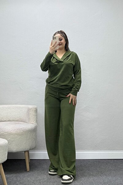 BELENDİR Women's Double Breasted Collar Hooded Suit Khaki