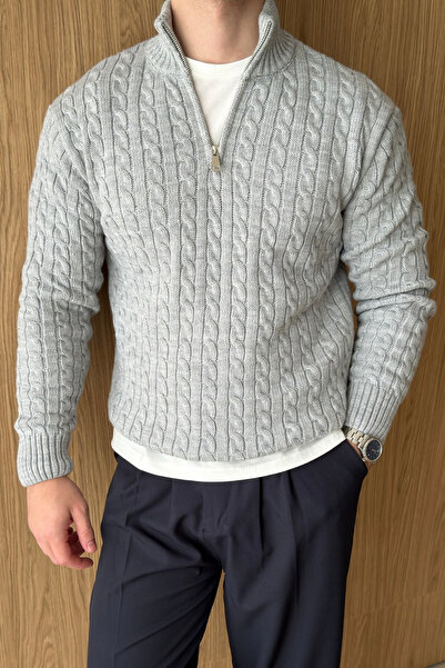 Livio Ferri سترة تريكو رجالية من Alba Premium Hair Knit بياقة عالية ونصف سحاب