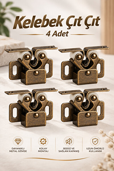 NZB 4 Adet Kelebek Çıt Çıt Metal Bronz Dolap Kapak Tutucu Mıknatıslı Kapı Kilidi Sağlam Güçlü Tutuş Dayanıklı