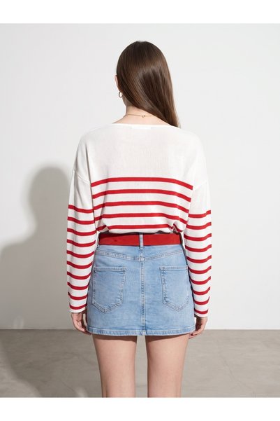 Dilvin V-Neck Striped Flowy Mercerized Sweater