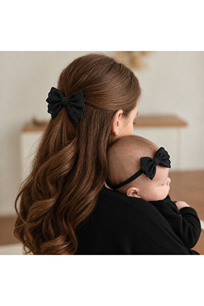 egomi kalpten gelen elle üretilen Mother Baby Fisto Fabric Bow Buckle Set