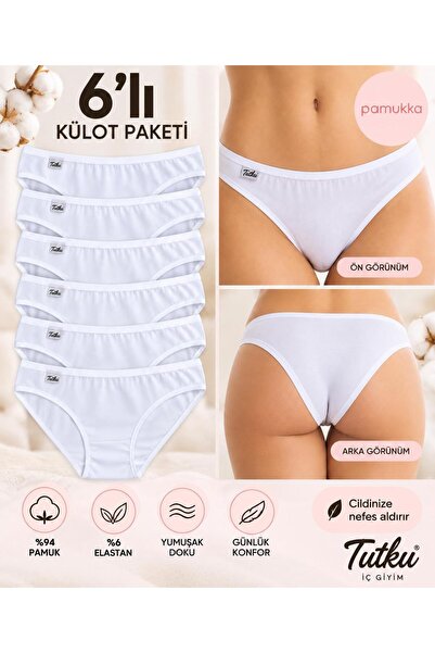 Tutku 6-Pack White Bikini Panties