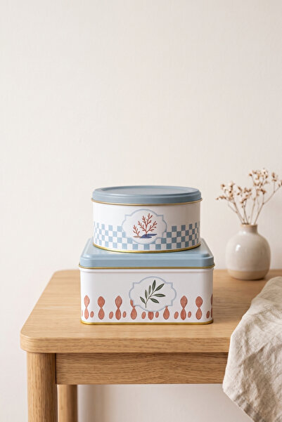 EVLE Square Round 2-Piece Metal Decorative Box, 158X158X80 Mm, Ø140X66 mm / M...