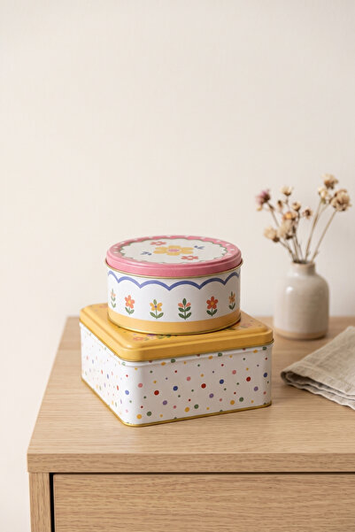 EVLE Square Round 2-Piece Metal Decorative Box, 158X158X80 Mm, Ø140X66 mm / D...