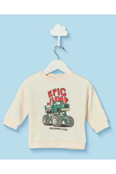 REDTAG Infant Boys Ivory Printed Crew Neck Sweatshirt
