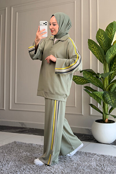 Suede Style 5296 - طقم نسائي أنيق ومريح من القماش المرن ذو الدانتيل ونصف الفت...