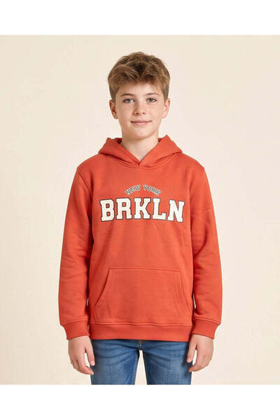 REDTAG Boy Orange Brooklyn Graphic Hoodie