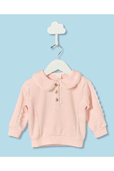 REDTAG Infant Girls Pink Plain Collared Scuba Sweatshirt