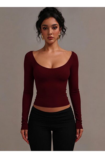 MEGOMEL U Yaka Basic Uzun Kollu Body Full Likralı Tam kalıp