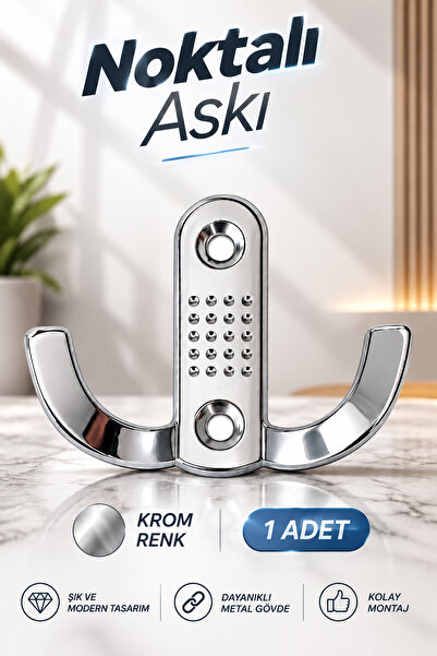 NZB (1 Adet) Noktalı Askı Krom Metal Portmanto Askısı Duvar Tipi Elbise Havlu Mont Askılığı