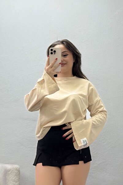 BELENDİR Women's Spanish Sleeve Worteks Sweat Beige