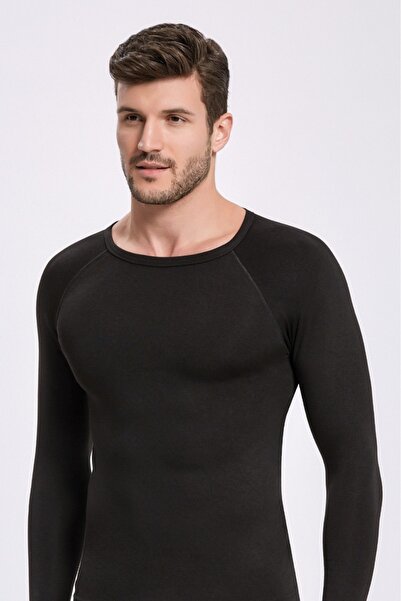 İlke Men's Black Thermal Long Sleeve Undershirt Top with Crew Neck, Warm and ...