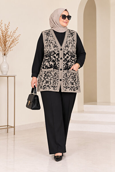 CNG MODA Anne Model Regional Pattern Pocketed Buttoned Woolen Vest