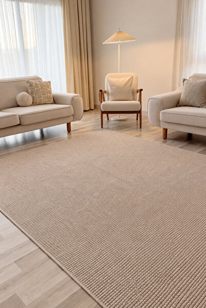 VOPTEKS Hasır Halı Krem Halı Salon Halısı Jüt Halı Kilim Yıkanabilir Halı