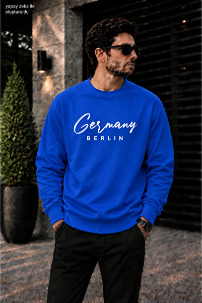 caddekombin Men's Germany Calligraphy Written Crew Neck Casual Regular Fit Sw...