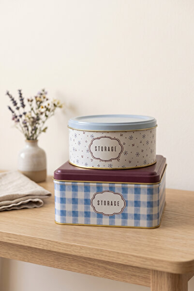 EVLE Square Round 2-Piece Metal Decorative Box, 158X158X80 Mm, Ø140X66 mm / D...