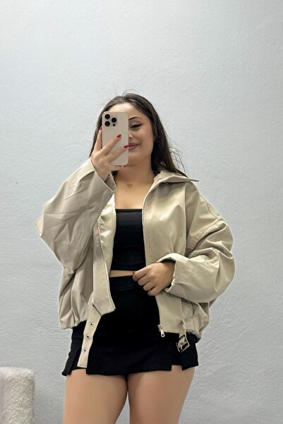 BELENDİR Women's Bat Sleeve Imported Bondit Lined Jacket Stone