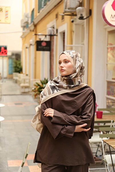ENRİCO FERRİ Allure Shell Pattern Tensel Shawl - Mink Coffee