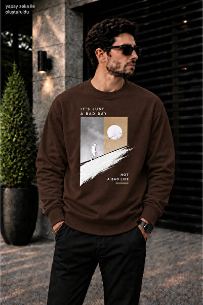 caddekombin Men's Walking Man Landscape Graphic Crew Neck Casual Regular Fit ...