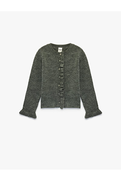 Koton Ruffled Long Sleeve Buttoned Crew Neck Knitwear Cardigan